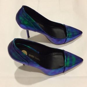 River Island Metallic Green Heels 38 Worn Twice